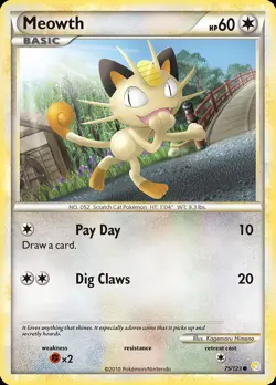 Pokemon Meowth (75/124) HeartGold & SoulSilver LP - Image 1