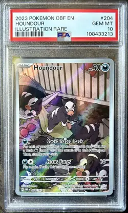 Houndour 2023 Pokemon Obsidian Flames OBF EN #204 Illustration Rare PSA 10 - Image 1