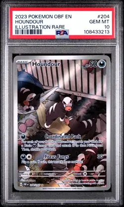 Houndour 2023 Pokemon Obsidian Flames OBF EN #204 Illustration Rare PSA 10 - Image 3