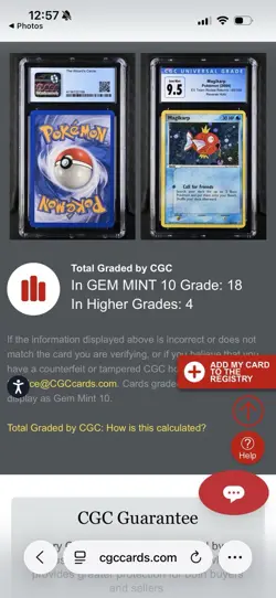 CGC 10 Magikarp EX Team Rocket Returns 65/109 Reverse Holo STAMPED Pokemon Card - Image 3