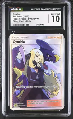 CGC 10 GEM MINT Cynthia Hidden Fates SV82/SV94 Shiny Vault Holo Pokemon Card - Image 1