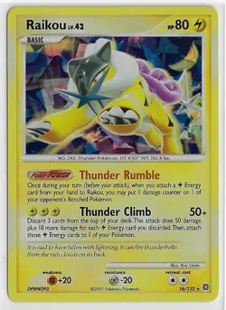 POKEMON TCG DP - Secret Wonders NM "Cracked Ice" HOLO Rare #16/132 RAIKOU Lv. 42 - Image 1