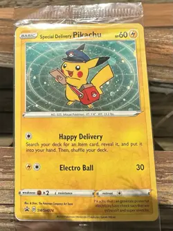 Sealed 2020 Special Delivery Pikachu Pokemon card (Promo #SWSH074). With swirl. - Image 1