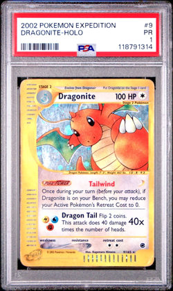 PSA 1 PR 2002 Expedition Dragonite Holo Foil 9/165 E-Reader Series Pokemon WOTC - Image 1