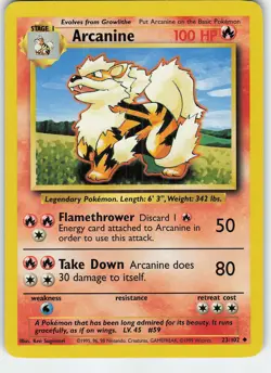 Arcanine 023/102 Uncommon Normal Base Set LP Pokemon - Image 1