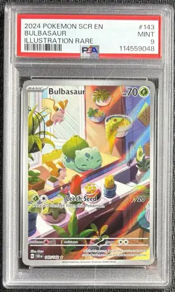 2024 Pokemon TCG Stellar Crown #143 Bulbasaur Illustration Rare PSA 9 Mint - Image 1
