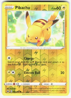 Pikachu 065/202 Common Sword & Shield Pokemon Reverse Holo Near Mint - Image 1