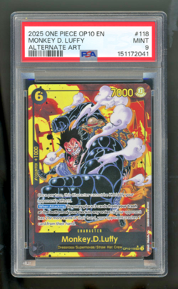 2025 ONE PIECE OP10 EN MONKEY D. LUFFY ALTERNATE ART #118 GEAR 4 PSA 9 MINT 💎 - Image 1