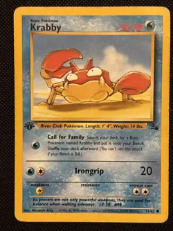 Pokemon TCG Krabby Fossil 51 Regular 1st Edition Common Card - Image 1