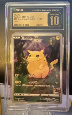 CGC Pristine 10 Pikachu 001/028 25th Anniversary Collection Pokemon Card 2021 - Image 1