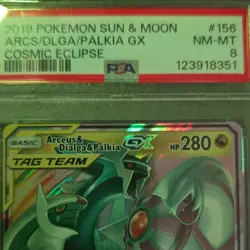 Pokemon Arceus & Dialga & Palkia GX 156/236 Cosmic Eclipse Holo 280HP PSA 8 - Image 5