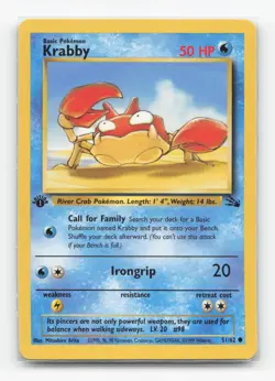 Pokemon TCG - Krabby 51/62 Moderately Played Common Fossil 1st Edition - Image 1