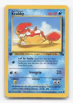 Pokemon TCG - Krabby 51/62 Moderately Played Common Fossil 1st Edition - Image 1