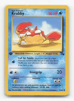 Pokemon TCG - Krabby 51/62 Moderately Played Common Fossil 1st Edition - Image 1