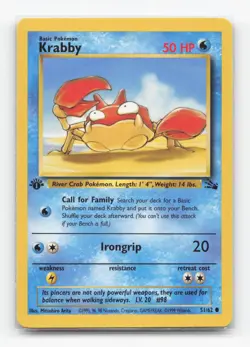 Pokemon TCG - Krabby 51/62 Moderately Played Common Fossil 1st Edition - Image 1