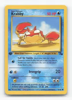 Pokemon TCG - Krabby 51/62 Moderately Played Common Fossil 1st Edition - Image 1