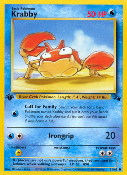 Krabby 51/62 Common Fossil Pokemon 1st Edition Moderately Played - Image 1