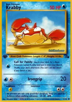 1x Krabby - 51/62 - Common - 1st Edition Heavily Played Pokemon G1 - Fossil - 1s - Image 1