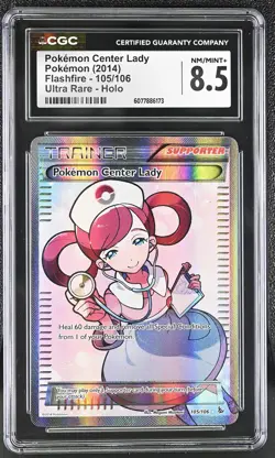 CGC 8.5 Pokemon Center Lady 2014 Flashfire 105/106 Ultra Rare Holo Pokemon Card - Image 1