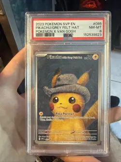 Pokemon Pikachu TCG Grey Felt Hat #085 Promo Van Gogh Pikachu PSA 8 - Image 1