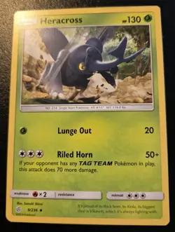 Heracross 9/236 Uncommon Sun & Moon: Cosmic Eclipse Pokemon TCG - Image 1
