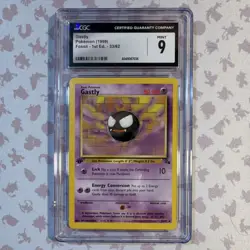 Pokemon Gastly Fossil 1st Edition 33/62 CGC 9 TCG Uncommon Regular Vintage 1999 - Image 1