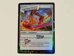 MTG Secret Lair x Deadpool Lightning Greaves Party Foil - Image 1