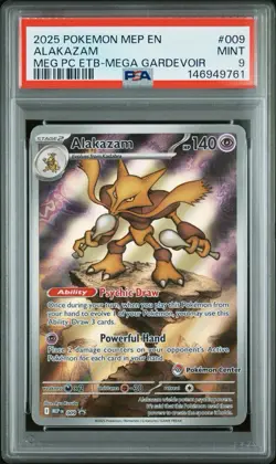 2025 POKEMON MEP EN-ME BLACK STAR PROMO #009 ALAKAZAM POKEMON CENTER PSA 9 - Image 1