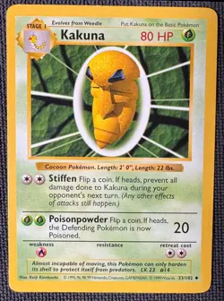 KAKUNA 33/102 UNCOMMON BASE SET SHADOWLESS POKEMON MP - Image 1