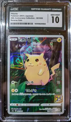 Carte Pokemon Pikachu S8a CGC 10 Japanese 25Th 001/028 Reverse Holo - Image 1