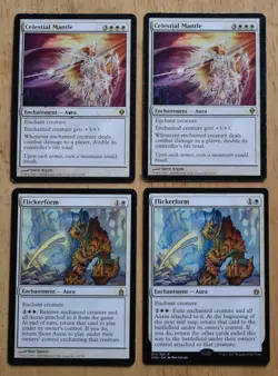 MTG 4x White Rare Enchantment Aura Celestial Mantle & Flickerform - Image 1