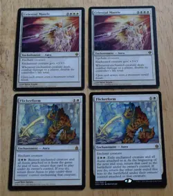 MTG 4x White Rare Enchantment Aura Celestial Mantle & Flickerform - Image 2