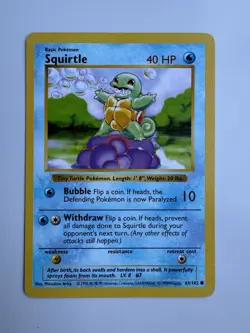 Squirtle 63/102 Base Set Shadowless Pokemon Starter Card LP - Image 1