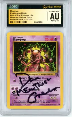 CGC Authentic Auto 10 Signed Dan Green Pokemon Mewtwo 14/53 Wotc Promo Regular - Image 1