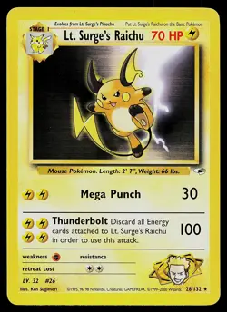 Pokemon Card - Lt. Surge's Raichu Gym Heroes 28/132 Rare - Image 1
