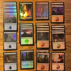 50 Magic The Gathering Foil Lands - Mixed Land And Sets - MTG Foil Land Mana - Image 1