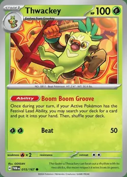 x4 Thwackey - 015/167 - Common - Reverse Holo Pokemon SV06 Twilight Masquerade M - Image 1