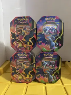 Pokemon TCG Mega Charizard Ex X & Y Tins x4 🔥FACTORY PRISTINE 🚀 FREE SHIPPING - Image 1