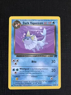 Dark Vaporeon 45/82 Team Rocket Pokemon Card WOTC 1999 - Image 1
