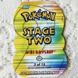 2001 Pokemon Topps Bayleef #153 Johto Series 1 Die Cut Embossed Blue Label - Image 4
