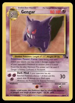 Pokemon Cards Gengar 20/62 Unlimited Fossil WOTC Rare LP - Image 1