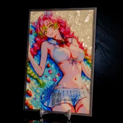 Mitsuri Kanroji Waifu Trading Card A6 Oversized Silver Frame Demon Slayer - Image 2