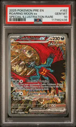 2025 Pokemon Prismatic Evolutions Roaring Moon #162 Special Illustration PSA 10 - Image 1