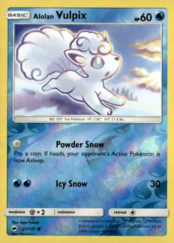 Alolan Vulpix Common Reverse Holo SM - Burning Shadows 27/147 Pokemon TCG - Image 1