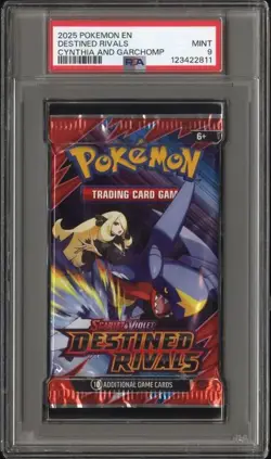 PSA Grade 9 Mint Pokemon Destined Rivals Booster Pack Cynthia and Garchomp - Image 1