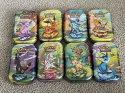 Pokemon TCG Prismatic Evolutions Mini Tin Display Box & 8 Tins, Coins, No Packs - Image 3