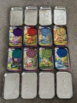 Pokemon TCG Prismatic Evolutions Mini Tin Display Box & 8 Tins, Coins, No Packs - Image 4