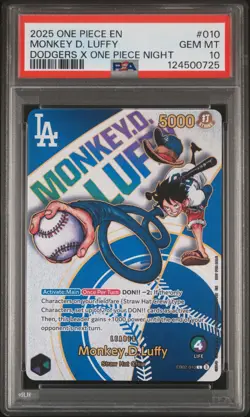 2025 ONE PIECE PROMOS DODGERS X ONE PIECE NIGHT #010 MONKEY D. LUFFY PSA 10 - Image 1