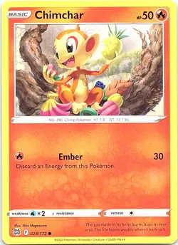 Pokemon Chimchar Normal Common SWSH09: Brilliant Stars 024/172 NM - Image 1