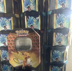 Pokemon Hidden Fates Raichu Collectors Tin EMPTY Collectible Steel Rare - Image 1